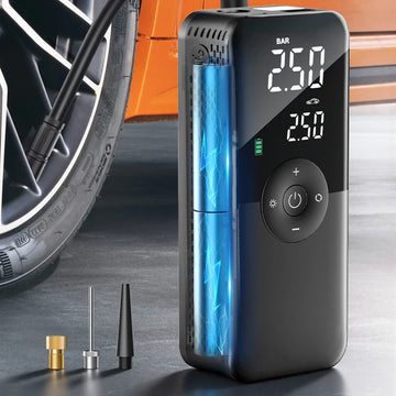 Rechargeable Craft Plus air pump tire inflator with digital display and hose, ideal for inflating car, bike, and sports equipment tires.