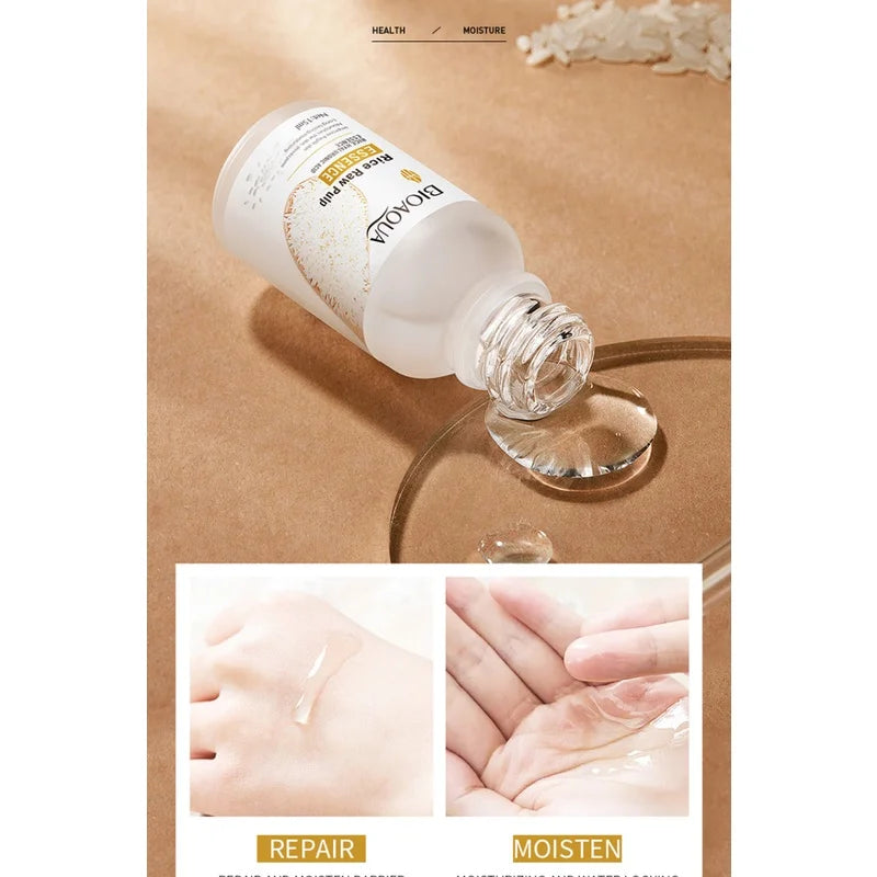 Craft Plus Rice Essence Hyaluronic Acid Brightening Face Serum in a sleek bottle, showcasing its hydrating and brightening skincare benefits.