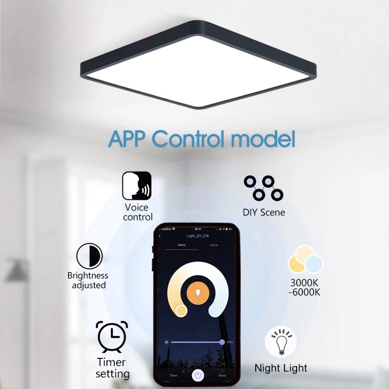 Smart LED ceiling lamp with wood grain finish by Craft Plus, featuring Alexa and Google voice control for modern home lighting.