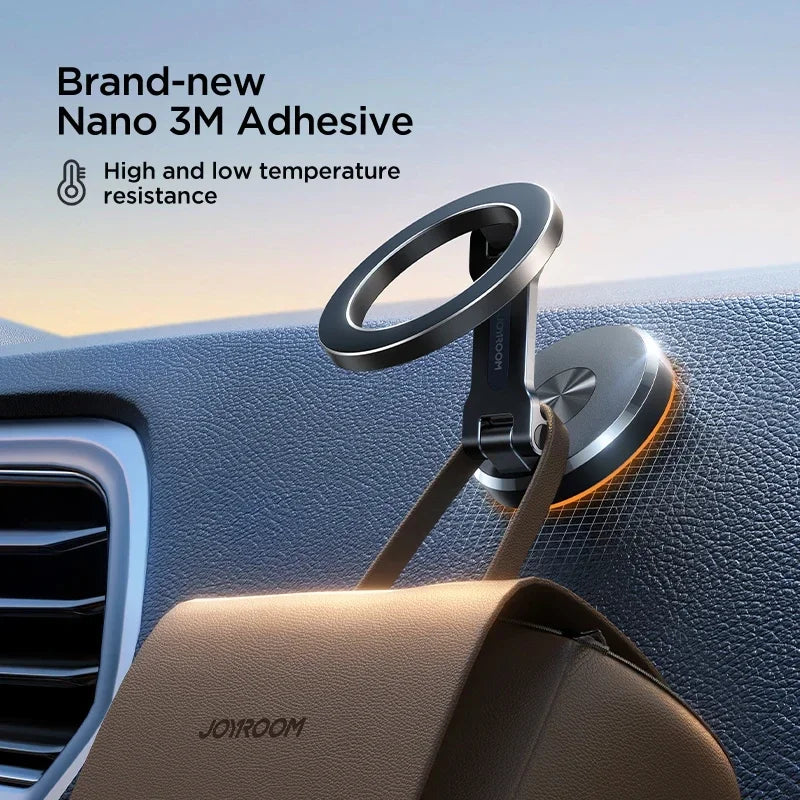 Craft Plus magnetic car phone holder mount attached to dashboard, holding smartphone securely for easy access while driving.