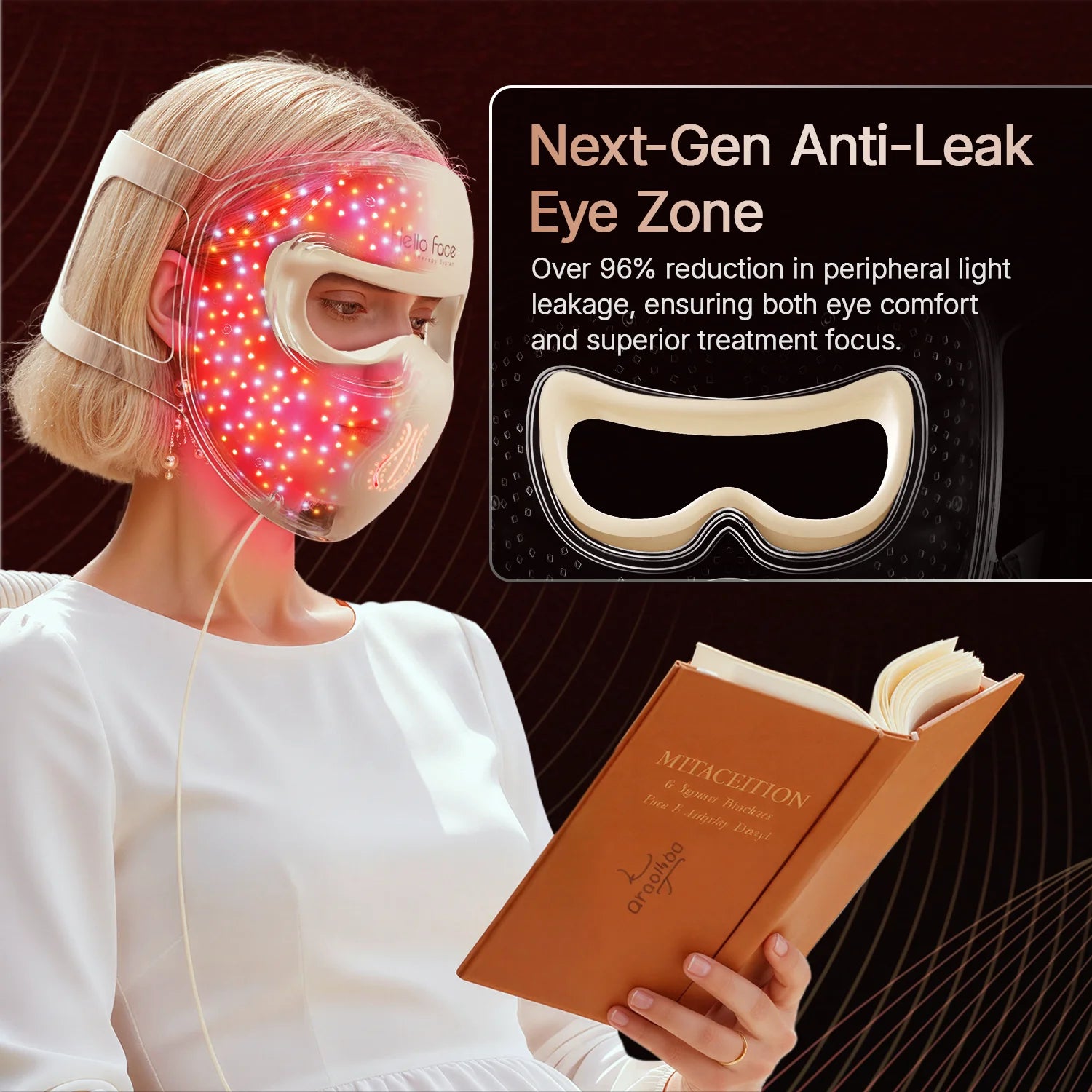 Craft Plus anti-aging and acne treatment LED light therapy mask shown on a face, offers skin rejuvenation and acne reduction.