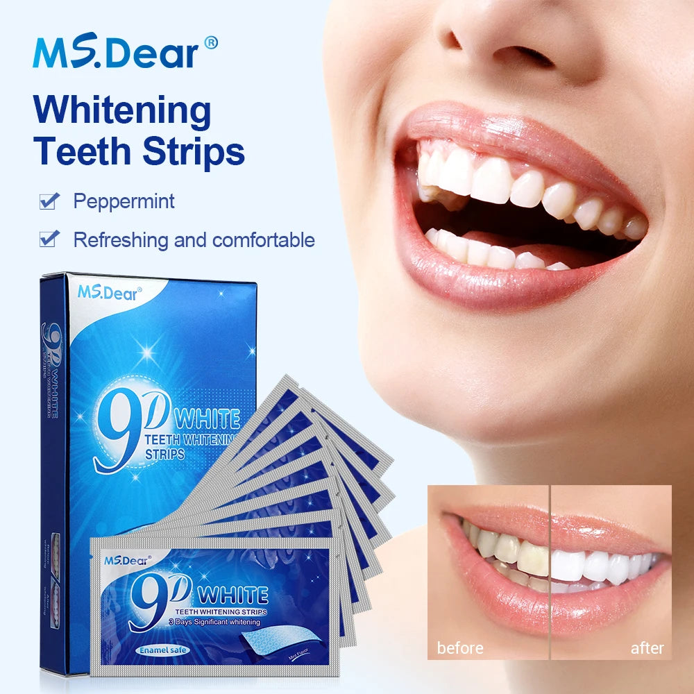 Craft Plus 9D Gel Teeth Whitening Strips package with strips and applicator for at-home teeth whitening.