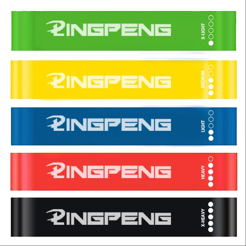 Set of colorful resistance bands for yoga and fitness training by Craft Plus, shown in various lengths and resistance levels.