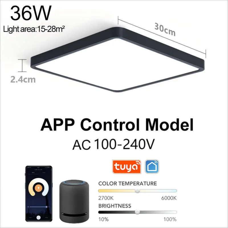 Smart LED ceiling lamp with wood grain finish, voice control compatible with Alexa and Google, by Craft Plus.