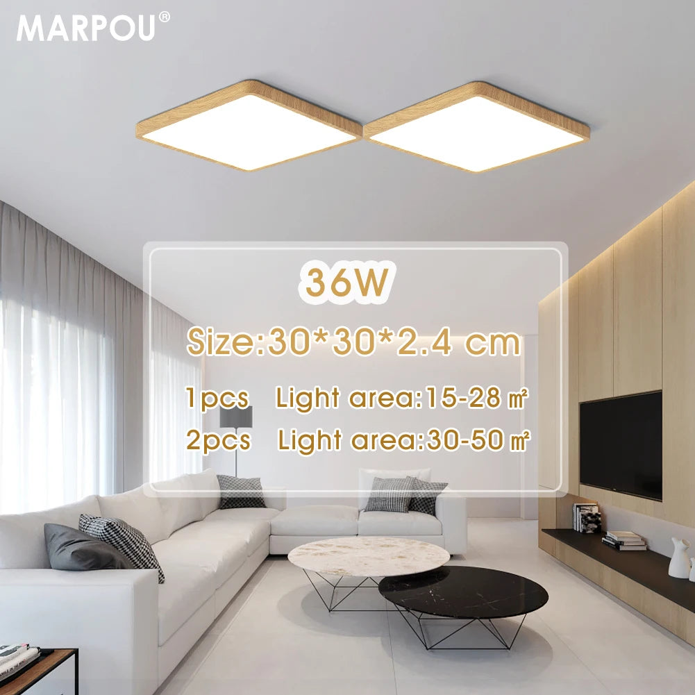 Smart LED ceiling lamp with wood grain finish by Craft Plus, featuring Alexa and Google voice control for modern home lighting.