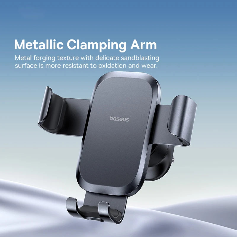 Craft Plus metal air vent mount for smartphones attached to a car air vent, holding a smartphone securely in place.