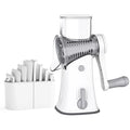 Craft Plus 5-in-1 rotary cheese grater with multiple stainless steel grating surfaces for versatile kitchen use.