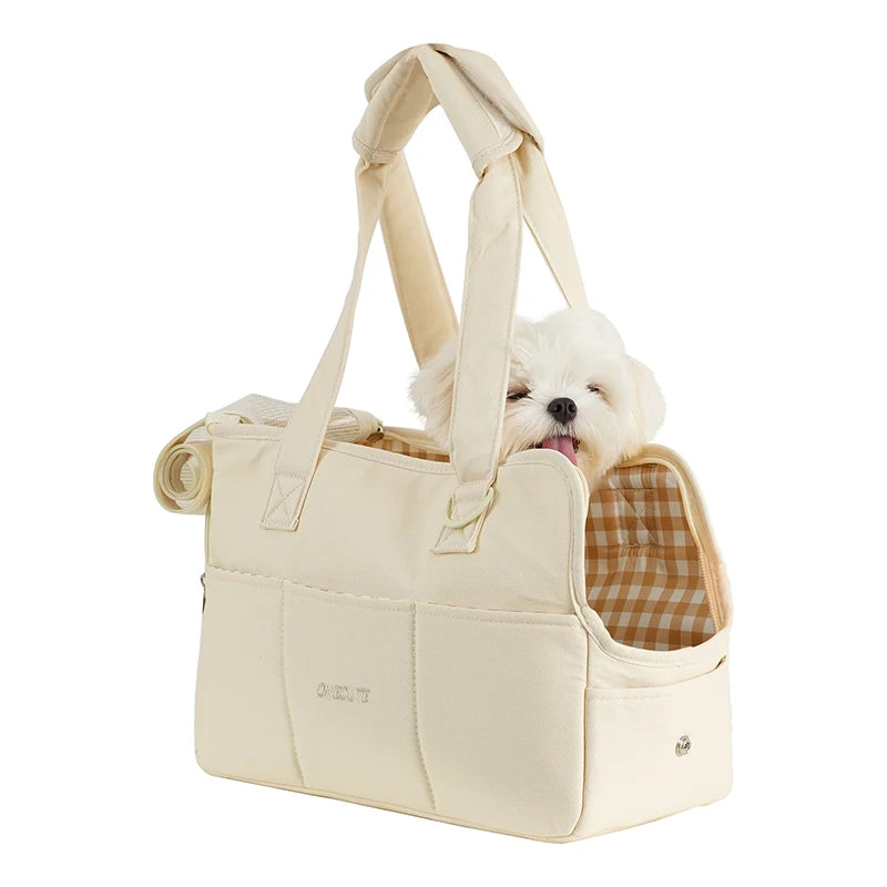 Craft Plus portable one-shoulder pet carrier bag with breathable mesh and adjustable strap for comfortable pet transport.