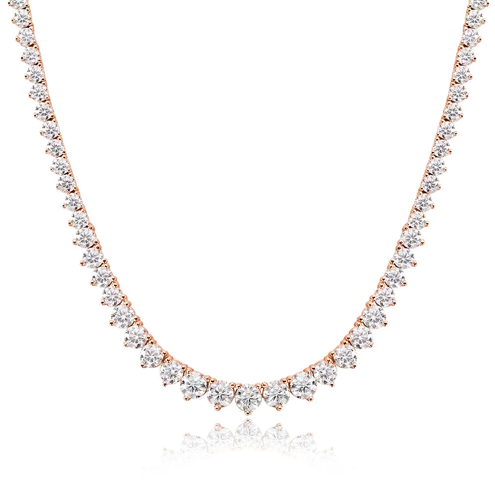 Sterling silver moissanite tennis necklace with sparkling stones, crafted by Craft Plus, displayed on a neutral background