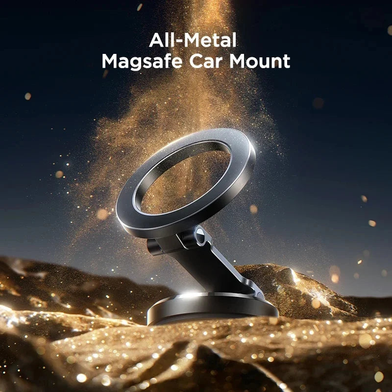 Craft Plus magnetic car phone holder mount with secure grip and sleek design, attached to a car dashboard.