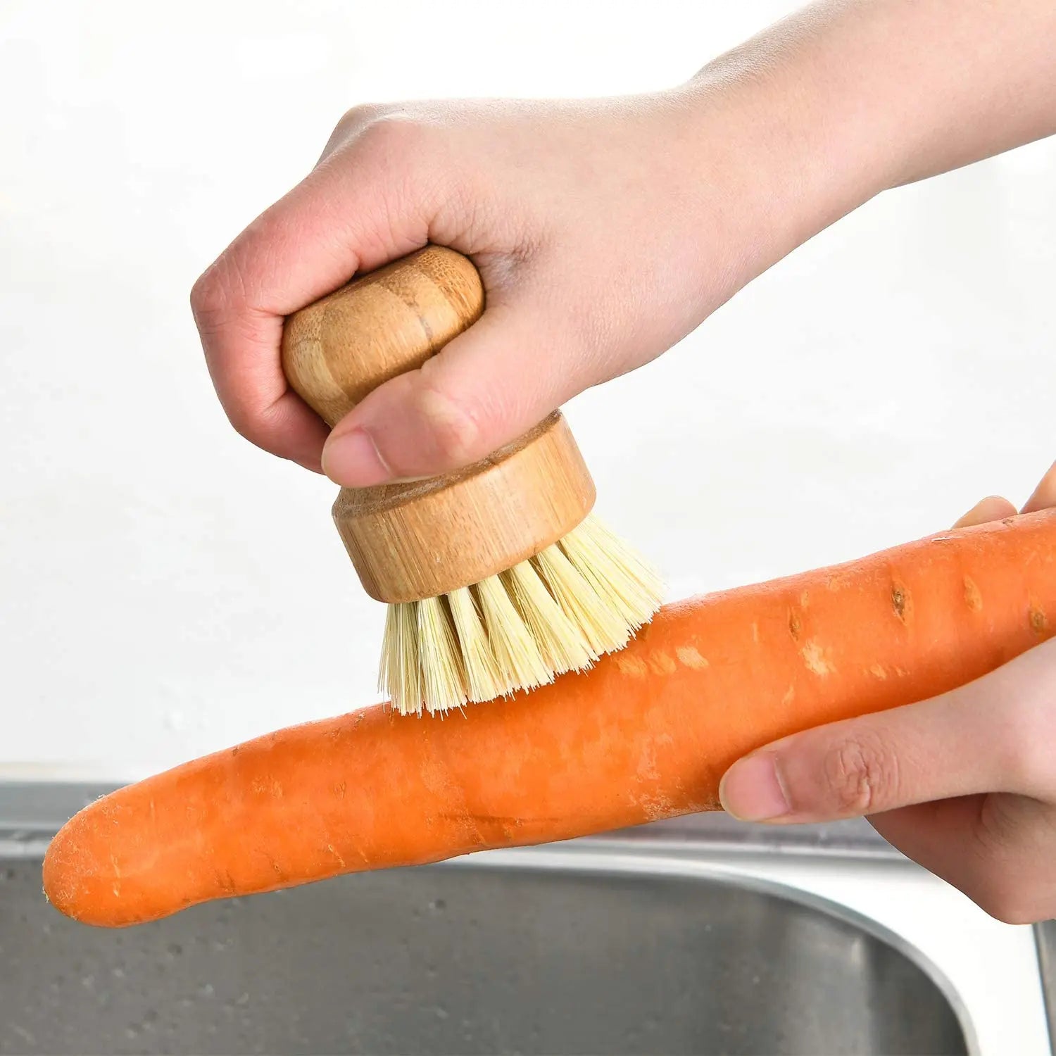 Craft Plus bamboo eco-friendly dish scrub brush with natural bristles for gentle cleaning of dishes and pots.
