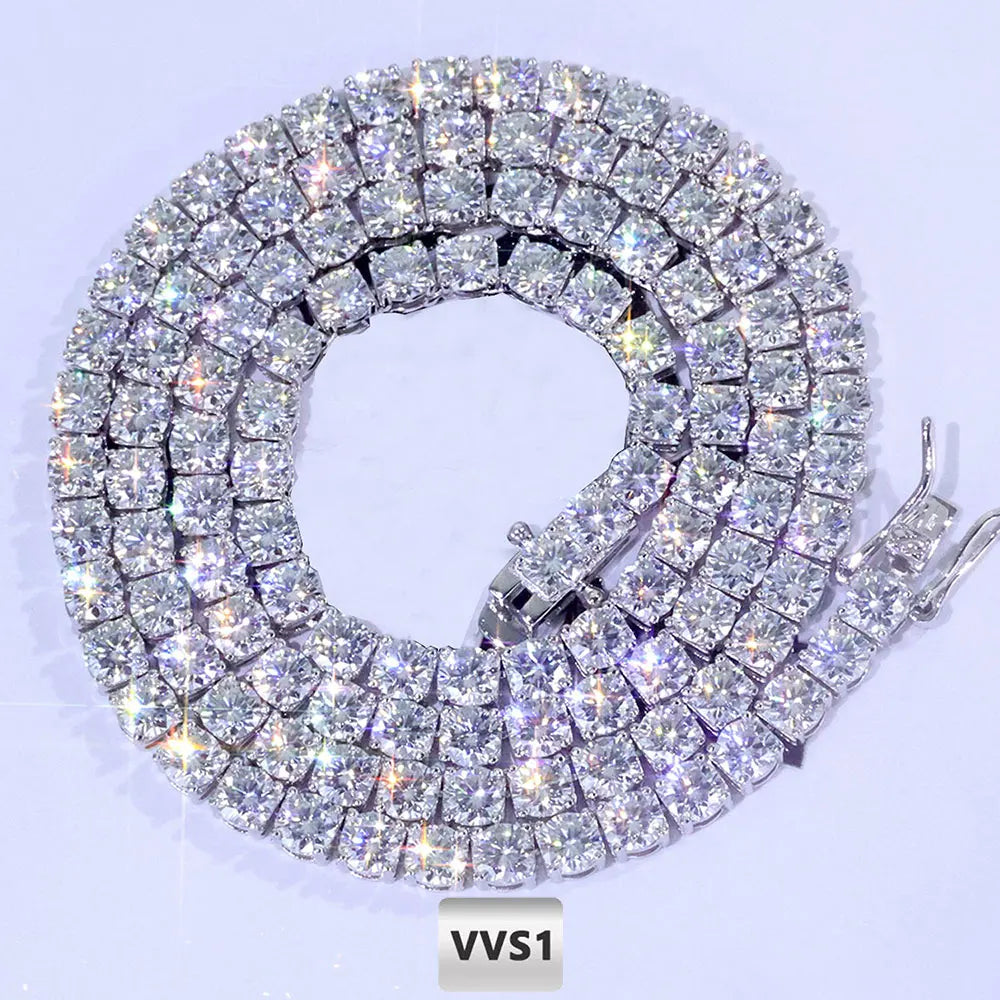 Craft Plus Hip Hop Moissanite Tennis Necklace with sparkling moissanite stones on a sleek chain, perfect for elegant jewelry styling.