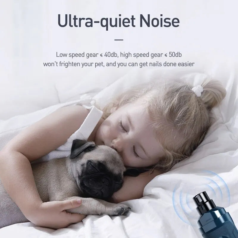 Craft Plus electric dog nail clippers rechargeable professional grinder with a sleek design and grinding attachment for pet nail trimming.