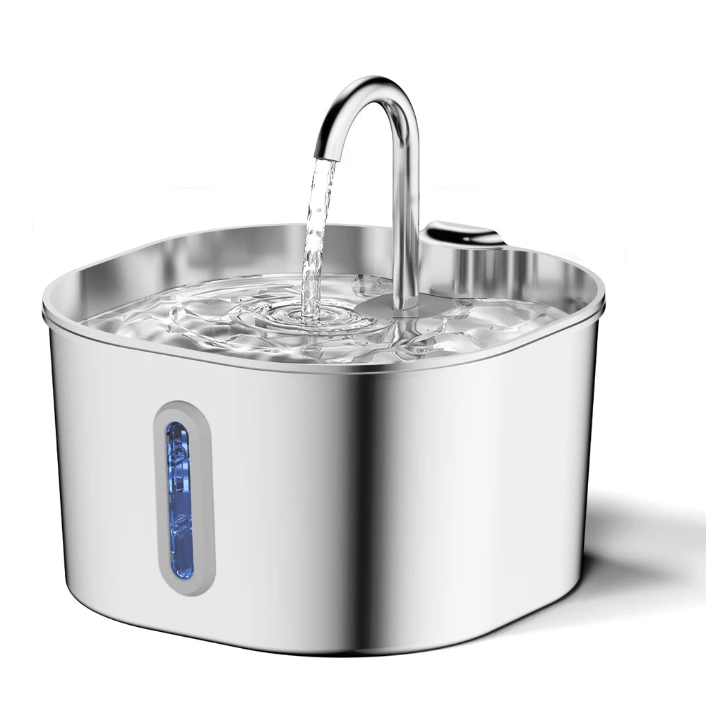 Craft Plus 2.2L automatic cat water fountain with flowing water and stainless steel design for fresh, clean hydration.