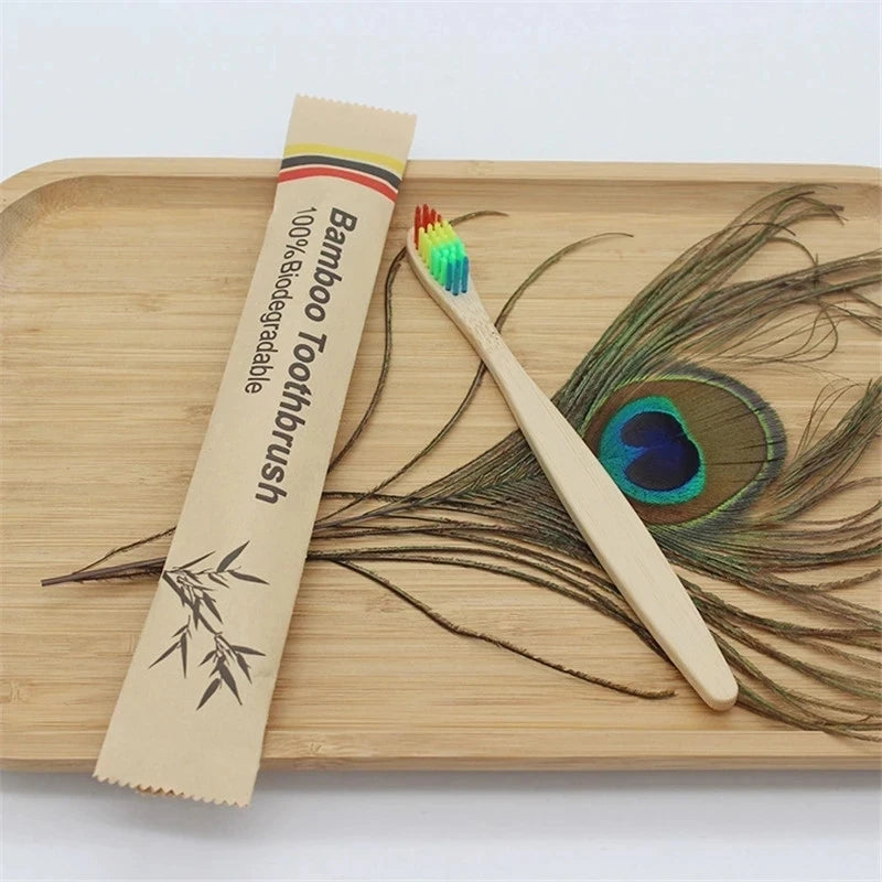 Eco-friendly bamboo toothbrush by Craft Plus with natural bamboo handle and soft bristle head, reusable and sustainable oral care tool.
