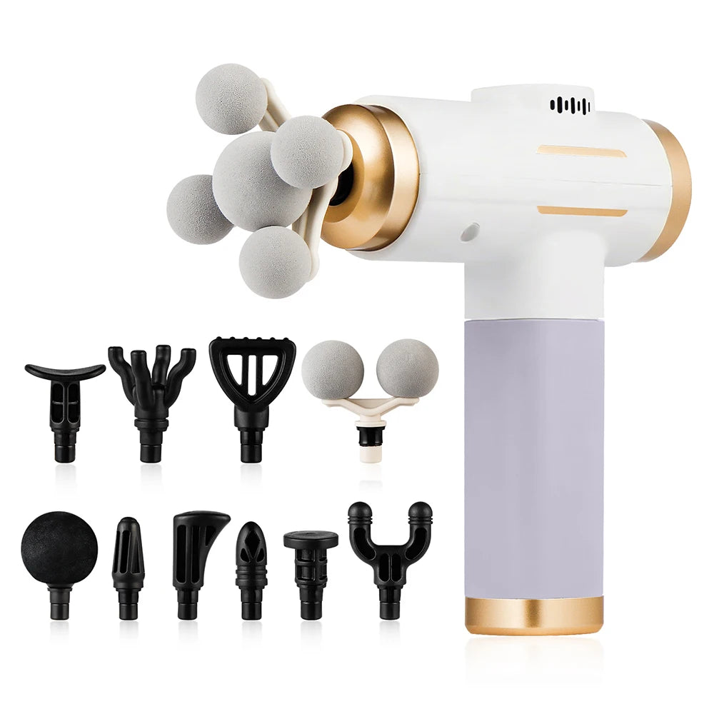 Craft Plus 11-in-1 high-frequency massage gun with multiple attachments for muscle relief and relaxation.