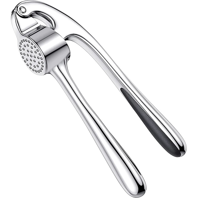 Craft Plus premium stainless steel garlic press with ergonomic handle and built-in cleaner for efficient garlic crushing.