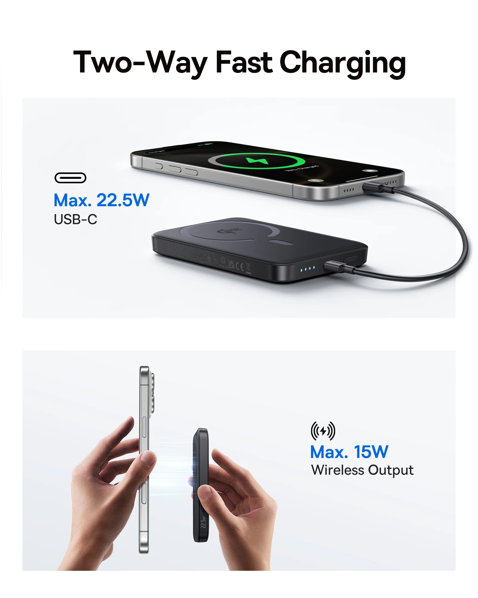 Craft Plus Magnetic Power Bank 10000mAh with sleek design and USB ports for portable charging.