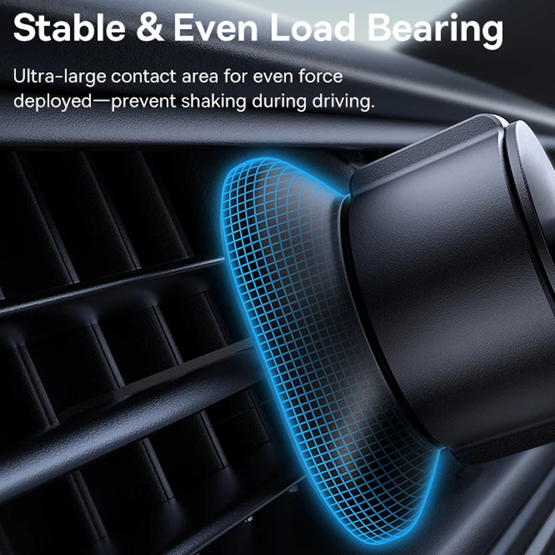 Craft Plus metal air vent mount for smartphones attached to a car air vent, holding a smartphone securely in place.