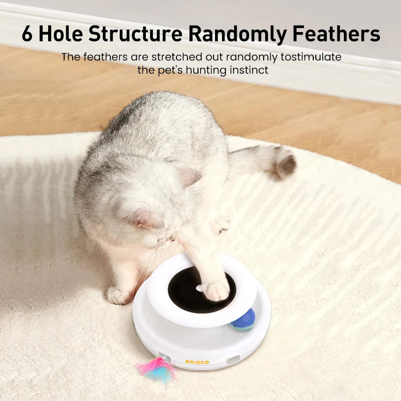 Craft Plus 2-in-1 automatic feather and fun ball for cats and dogs, with colorful feathers and a playful design.